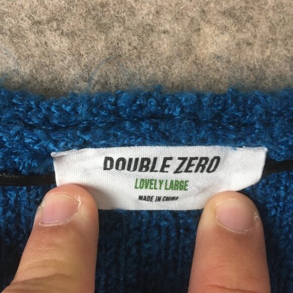 Double Zero Sweater L Oversized Slouchy Cropped V Neck Textured Boucle Knit Blue - Picture 6 of 13